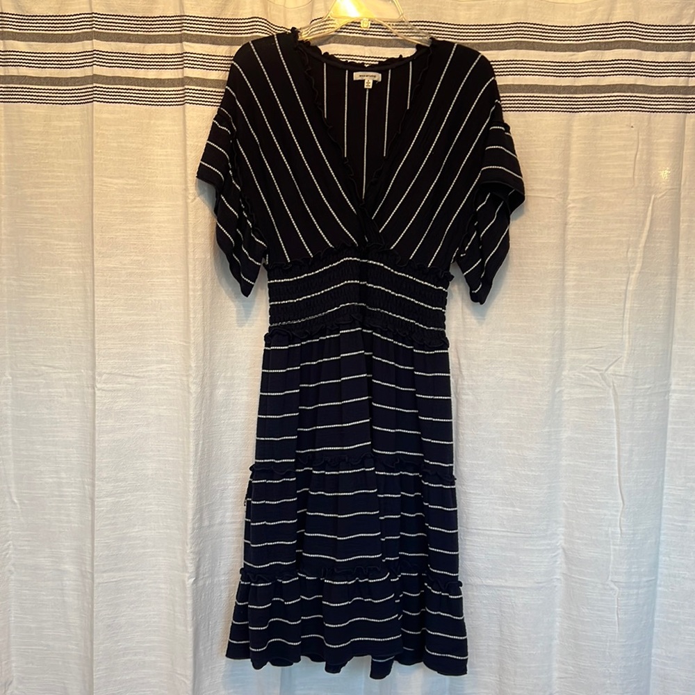 Navy Striped Max Studio Flared Dress